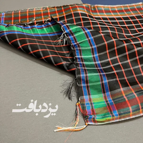دستمال یزدی ابریشمی چهارخانه مشکی سایز بزرگ